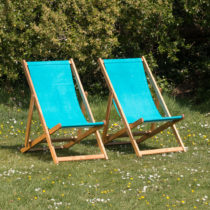 Plain block colour deckchair with turquoise canvas fabric