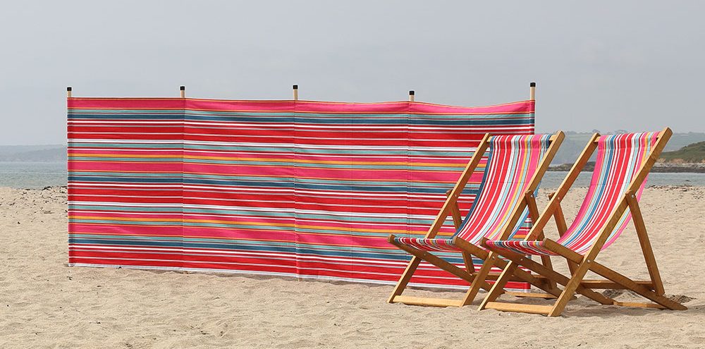 mediterranean striped windbreak and deckchair