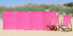 pink windbreak and deckchair