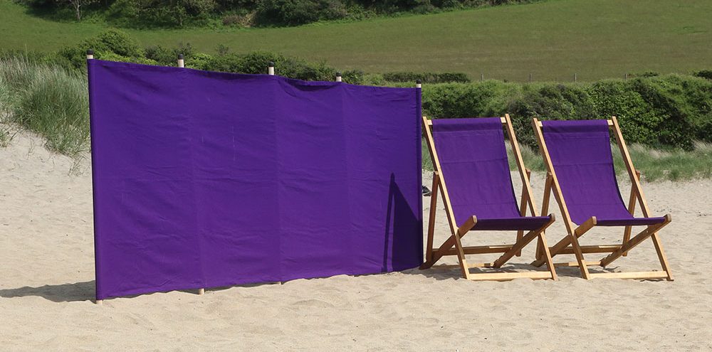 purple windbreak and deckchair