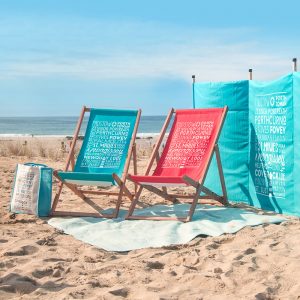 Cornwall Place Names Red and Turquoise Deckchairs